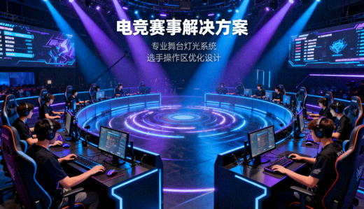 电竞赛事舞台灯光与选手比赛区域，电竞赛事解决方案配图