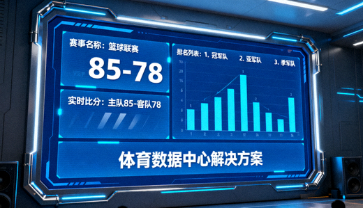体育数据中心大屏展示赛事统计与排名数据，体育数据中心解决方案配图